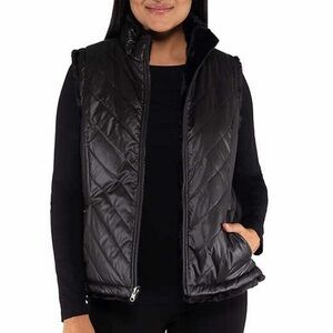 Nicole Miller Reversible Black Quilted Puff Vest Outdoor Gorpcore Plush Medium